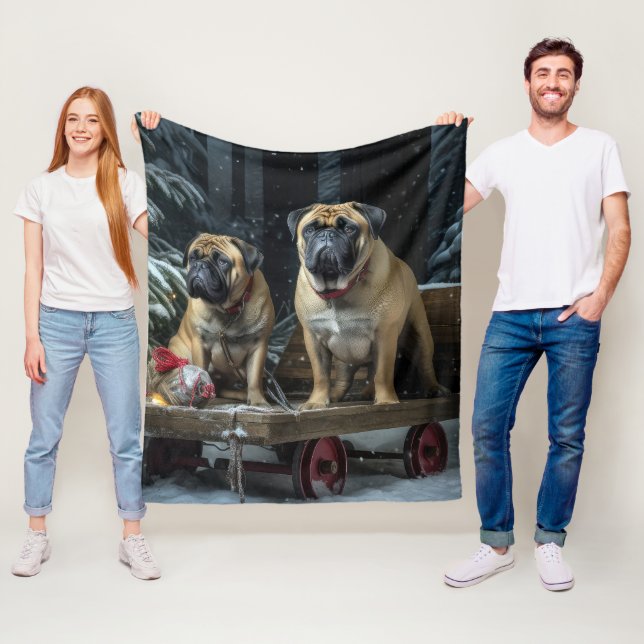 Cobertor De Velo Decado de Natal Bullmastiff Snowy Sleigh (In Situ)