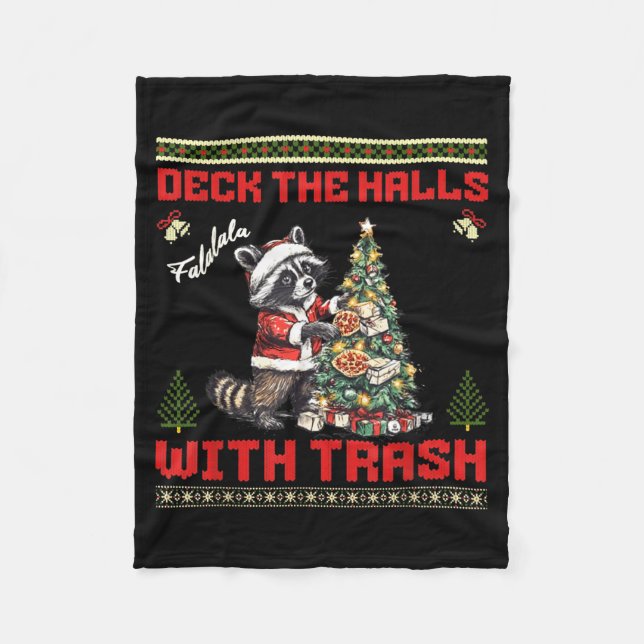Cobertor De Velo Deck The Halls With Trash Raccoon Ugly Christmas S (Frente)