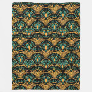 Cobertor De Velo Deco de Arte Teal e Dourada