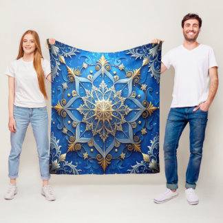 Cobertor De Velo Decorative Blue Gold Fleece Blanket