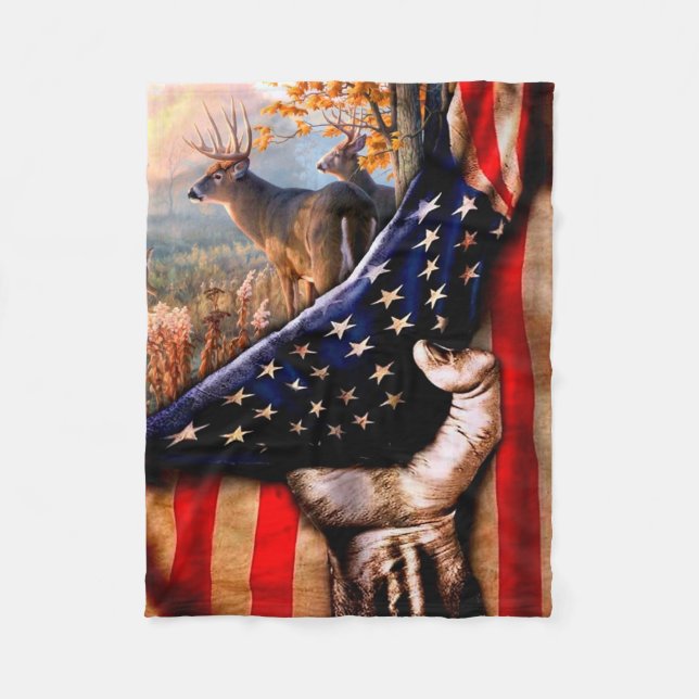 Cobertor De Velo Deer American Flag Blanket, (Frente)