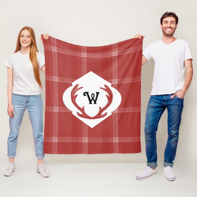 Cobertor De Velo Deer Antlers Mínimo Monograma Rustic Burgundy (In Situ)