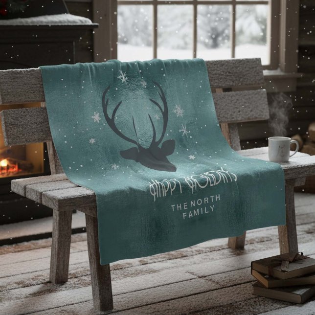 Cobertor De Velo Deer Antlers Silhouette & Snowflakes ID861 (Criador carregado)