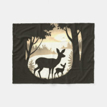 Deer in Forest Clearing Fleece Blanket