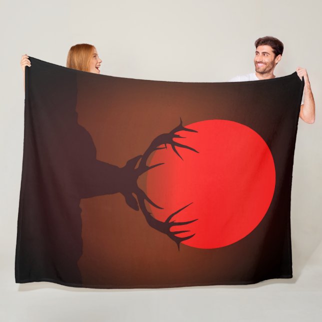 Cobertor De Velo Deer Silhouette with Fiery Red Sunset (In Situ)