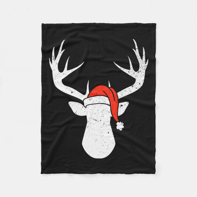 Cobertor De Velo Deer With Santa Hat Christmas Pajama Hunting Gift  (Frente)