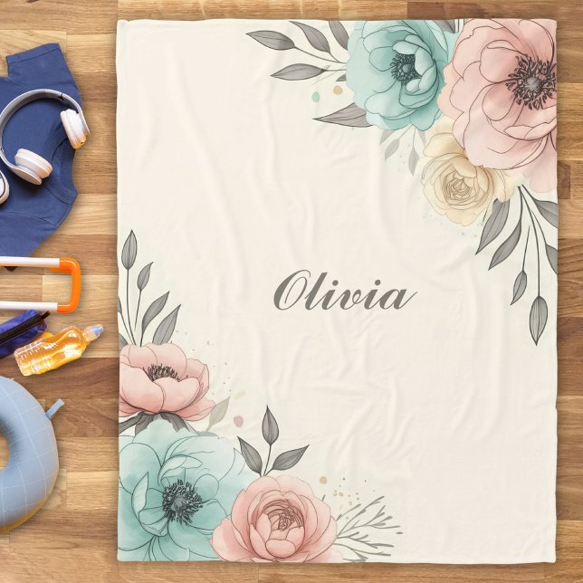 Cobertor De Velo Delicate Watercolor Flowers Sketchy (Criador carregado)