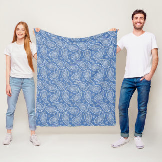 Cobertor De Velo Denim Blue Paisley Pattern