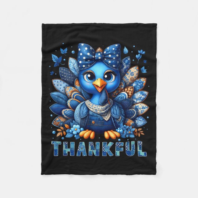Cobertor De Velo Denim Thankful Turkey Grandma Mama Mom Give Thanks (Frente)