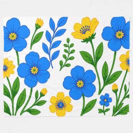 Cobertor De Velo Desenho Botânico Floral Azul e Amarelo