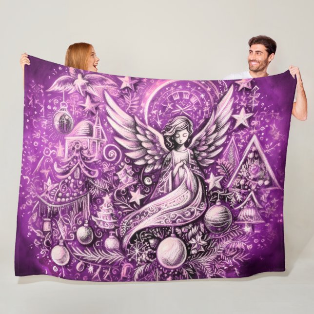Cobertor De Velo Desenho de Anjo de Natal em Pastel Duro Roxo (In Situ)