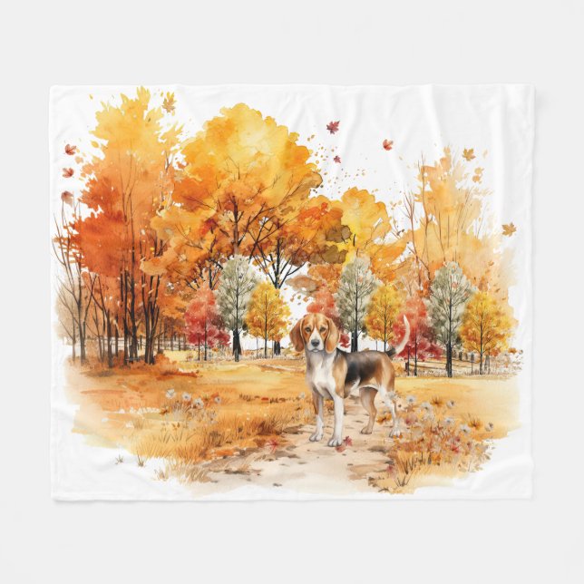 Cobertor De Velo Desenho de Beagle em Aquarela Outono (Frente (Horizontal))