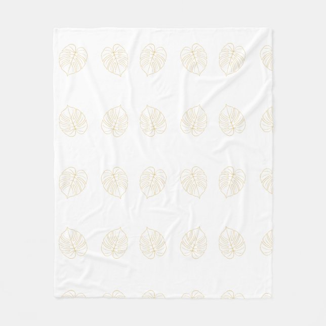 Cobertor De Velo Desenho de Folha de Monstera Dourado.  (Frente)