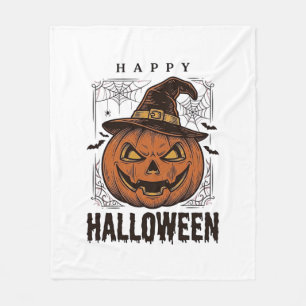 Cobertor De Velo Desenho de Gravura de Abóbora Feliz Halloween Vint