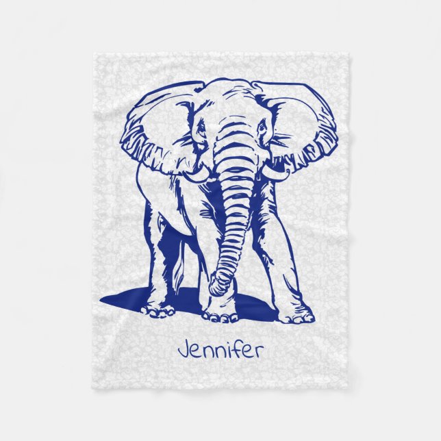 Cobertor De Velo Desenho de Linha de Elefante Azul-Marinho Cute Mon (Frente)