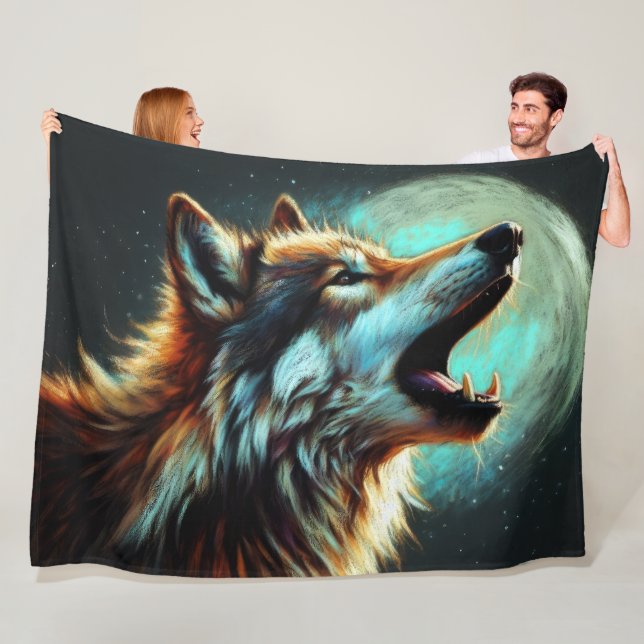 Cobertor De Velo Desenho de Lobo Uivando para a Lua em Pastel Duro (In Situ)