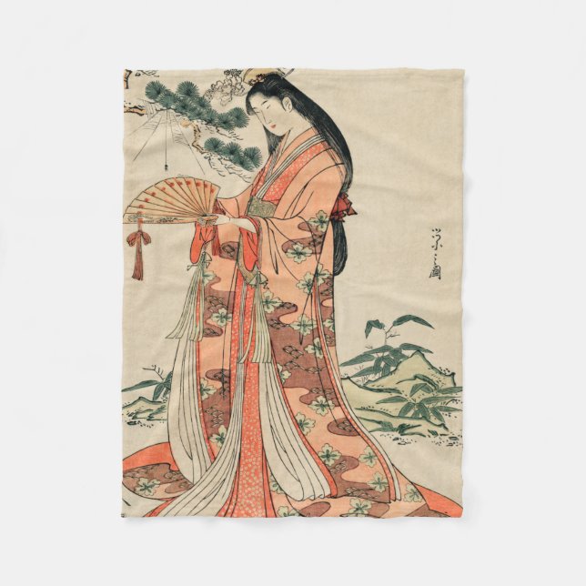 Cobertor De Velo Desenho de madeira japonesa antiga com mulher (Frente)