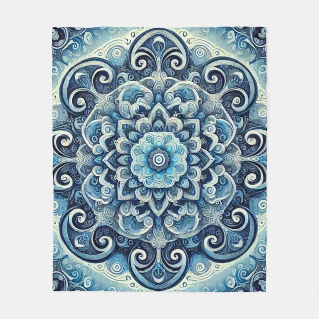 Cobertor De Velo Desenho de Mandala com Gradiente Azul 2 (Frente)