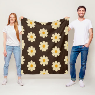 Cobertor De Velo Desenho de Margaridas Creme e Amarelo