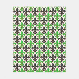 Cobertor De Velo Desenho de padrão Barroco Flor-de-lis Preto Verde