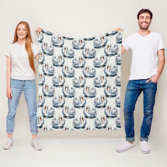 Cobertor De Velo Desenho de padrão de aves cisnes em branco  (Criador carregado)