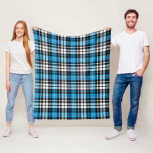 Cobertor De Velo Desenho de padrão xadrez escocês azul preto branco