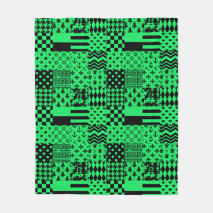 Cobertor De Velo Desenho de Patchwork de Padrões Mistos Verde e Pre