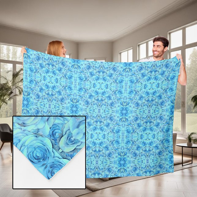 Cobertor De Velo Desenho de rosa opulenta em turquesa (Criador carregado)