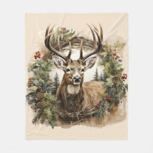 Cobertor De Velo Desenho de Veado de Natal Vintage em Aquarela