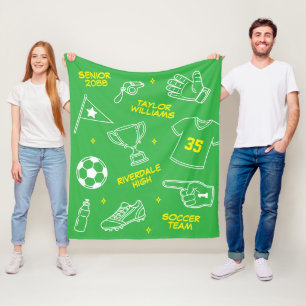 Cobertor De Velo Desenho Doodle de Futebol Nome Personalizado Noite