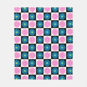 Cobertor De Velo Desenho Floral Rosa Xadrez Azul