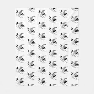 Cobertor De Velo Desenho Japonês Antigo de um Grou, Preto e Branco
