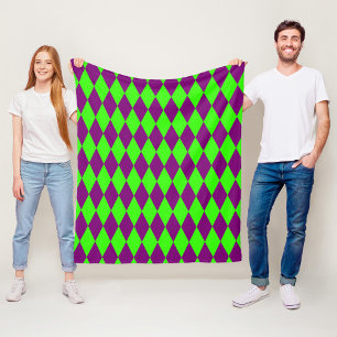 Cobertor De Velo Desenho Xadrez Arlequim Verde Roxo