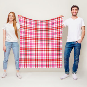 Cobertor De Velo Desenho Xadrez Escocês Branco Vermelho Rosa