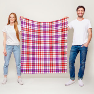 Cobertor De Velo Desenho Xadrez Escocês Branco Vermelho Roxo