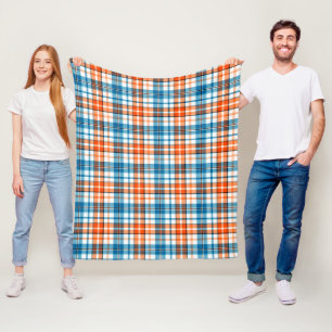 Cobertor De Velo Desenho Xadrez Escocês Laranja Azul Branco