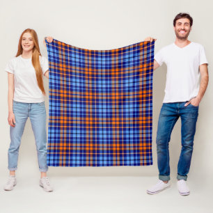 Cobertor De Velo Desenho Xadrez Tartan Azul Marinho Laranja Ciano