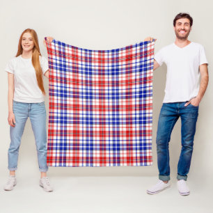 Cobertor De Velo Desenho Xadrez Tartan Branco Vermelho Azul