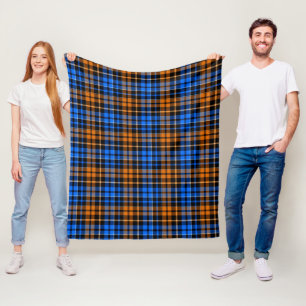 Cobertor De Velo Desenho Xadrez Tartan Laranja Azul Preto