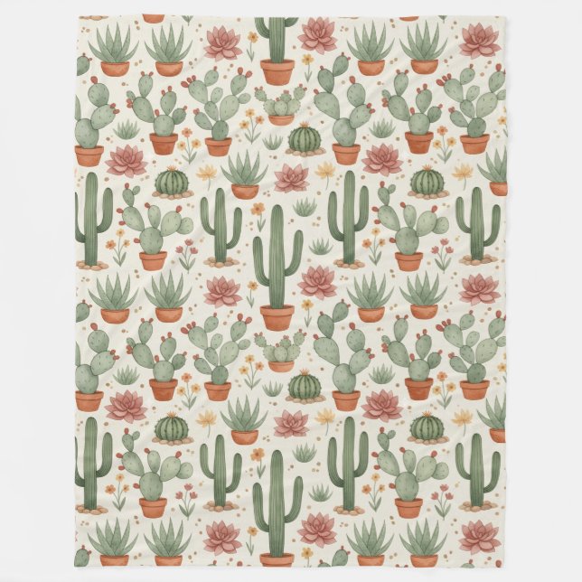 Cobertor De Velo Desert Cacti Succulent Seamless Pattern (Frente)