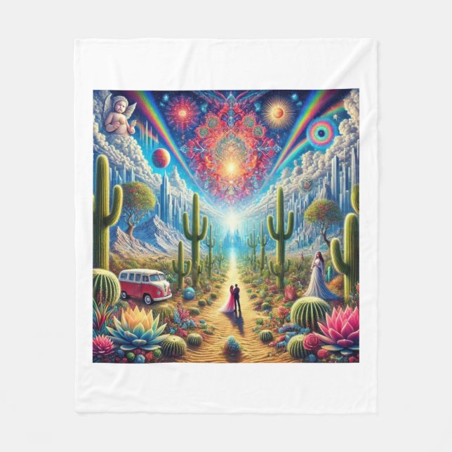 Cobertor De Velo Deserto Dreamscape: Oásis de Maravilhas Infinitas (Frente)