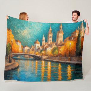 Cobertor De Velo Design Abstrato Moderno Laranja Azul Dourado Europ