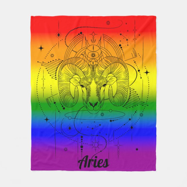 Cobertor De Velo Design Áries Zodíaco Orgulho LGBTQ Arco-íris (Frente)