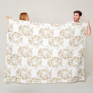 Cobertor De Velo Design branco Elegante Glitter Tiger Dourado Impre