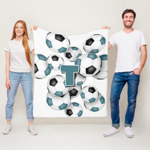 Cobertor De Velo design com monograma de bolas de futebol preto tea