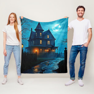 Cobertor De Velo Design da Mansão Assombrada sob Luz da Lua Azul
