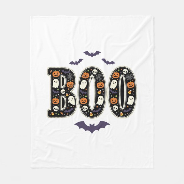 Cobertor De Velo Design de Abóbora Fantasma Boo de Halloween Fofo (Frente)