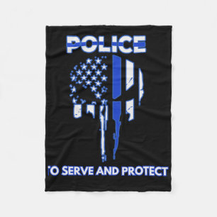 Cobertor De Velo Design de Caveira da Polícia com Linha Azul