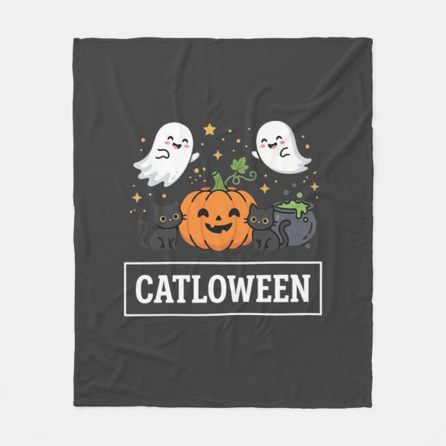 Cobertor De Velo Design de Gato Fantasma Fofo Catloween de Hallowee (Frente)