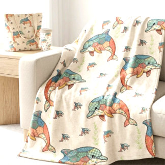 Cobertor De Velo Design de Golfinho em Patchwork Matelassê Falso Vi